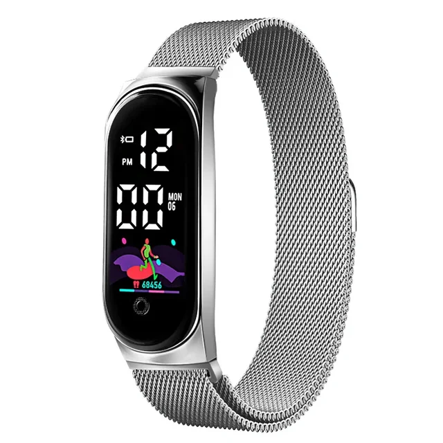 Montre-bracelet de luxe en acier inoxydable pour femme, montres électroniques à LED, montre de sport étanche pour femme, structure magnétique 1