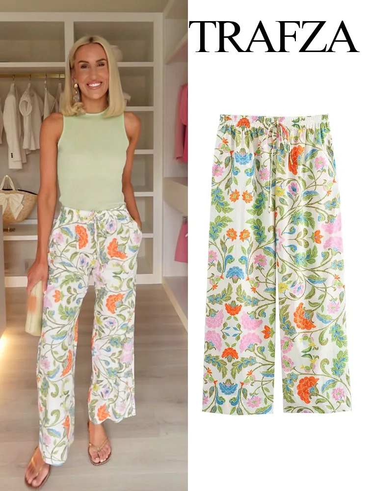 TRAFZA Summer Women's Street Loose Wide-leg Pants Fashion Print Decorated Women's Lace-Up Casual Pants Pocket Pants TRAF
TRAFZA Summer Women's Street Loose Wide-leg Pants Fashion Print Decorated Women's Lace-Up Casual Pants Pocket Pants TRAF