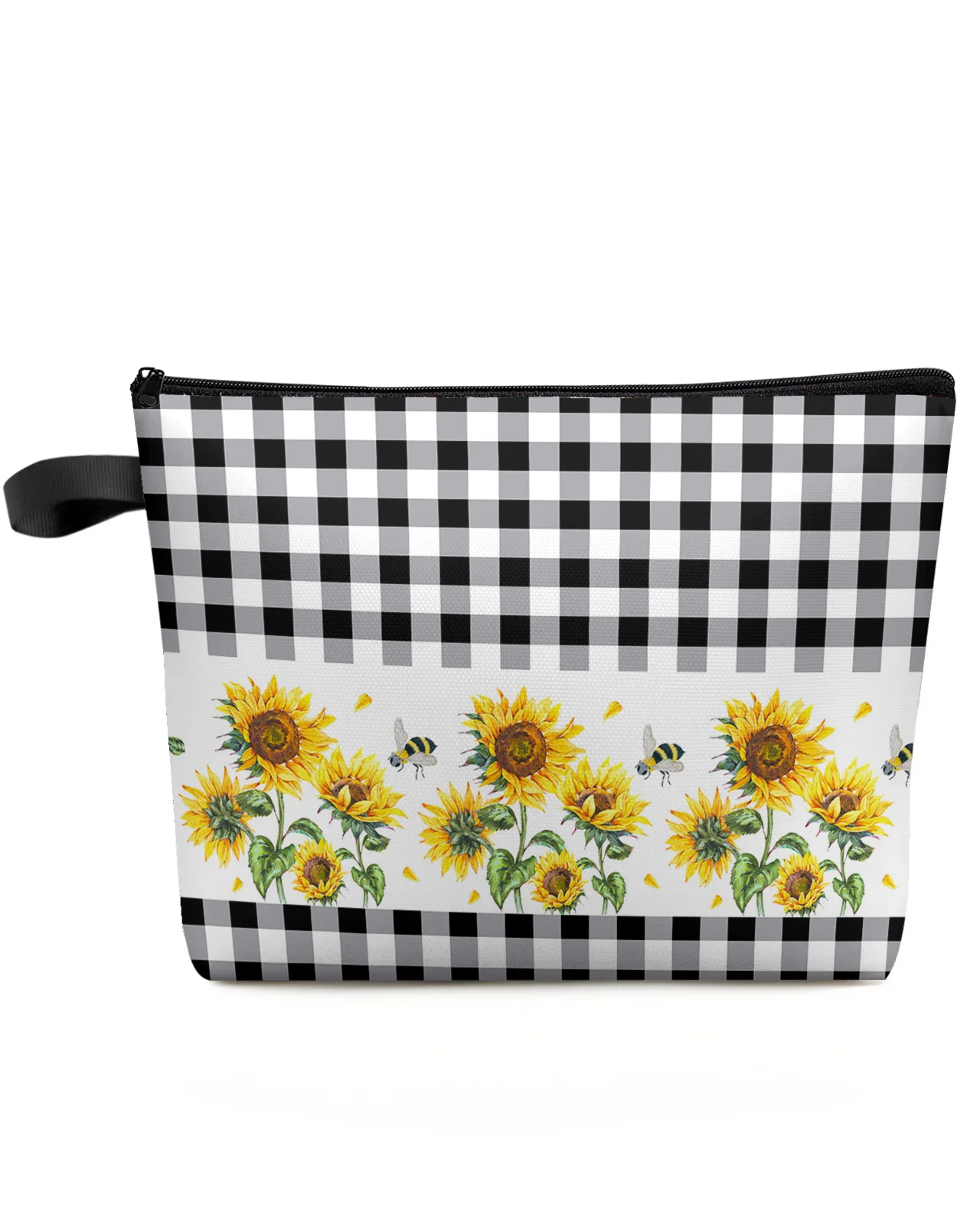 

Farm Sunflower Bee Plaid Makeup Bag Pouch Travel Essentials Lady Women Cosmetic Bags Toilet Organizer Kids Storage Pencil Case