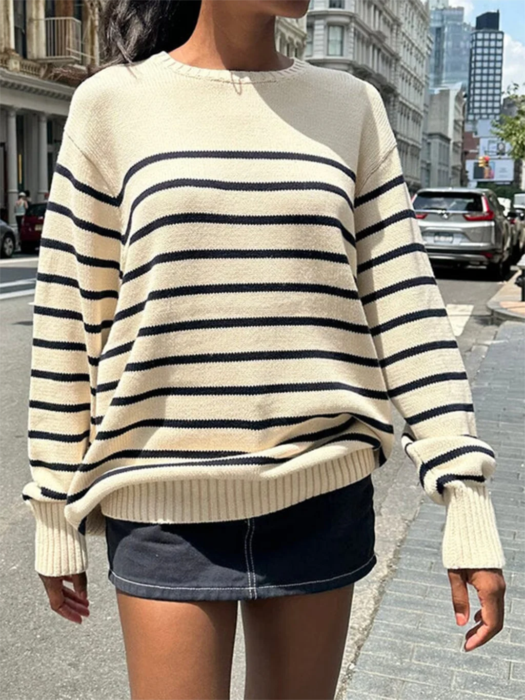

Classic Stripes Loose Woman Sweaters Autumn Round Neck Long Sleeve Cotton Sweater Pullover Streetwear Preppy Style Y2k Jumpers
