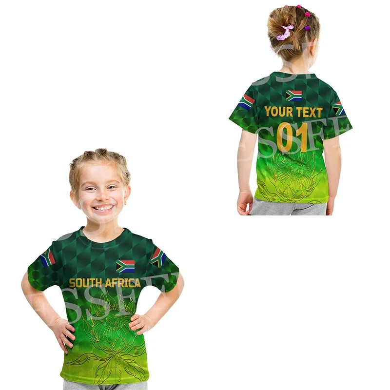 Детская летняя футболка с коротким рукавом, с принтом в виде цветов и флага Южной Африки 
Детская летняя футболка с коротким рукавом, с принтом в виде цветов и флага Южной Африки