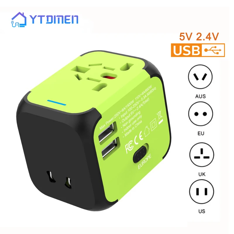 

International Universal Travel Adapter UK EU AU US Plug AC 100-250V 2 USB Port Charger Wall Electric Plugs Sockets 5V 2.4A