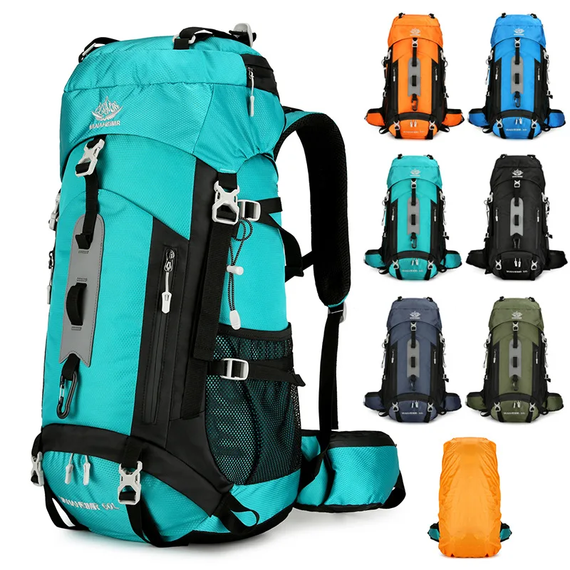 

Camping Backpack Travel Bag With Rain Cover Climbing Men Women Hiking Trekking Outdoor Mountaineering Sports Hydration Bags 60L