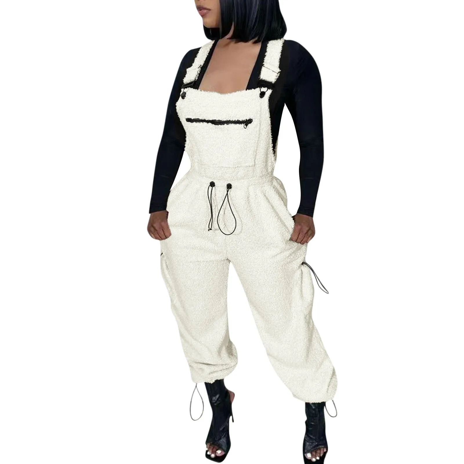 

Womens Fleece Overalls One-piece Bibs Jumpsuits Adjustable Suspender Straps Warm Winter Fuzzy Ski Pants ropa de mujer 점프슈트