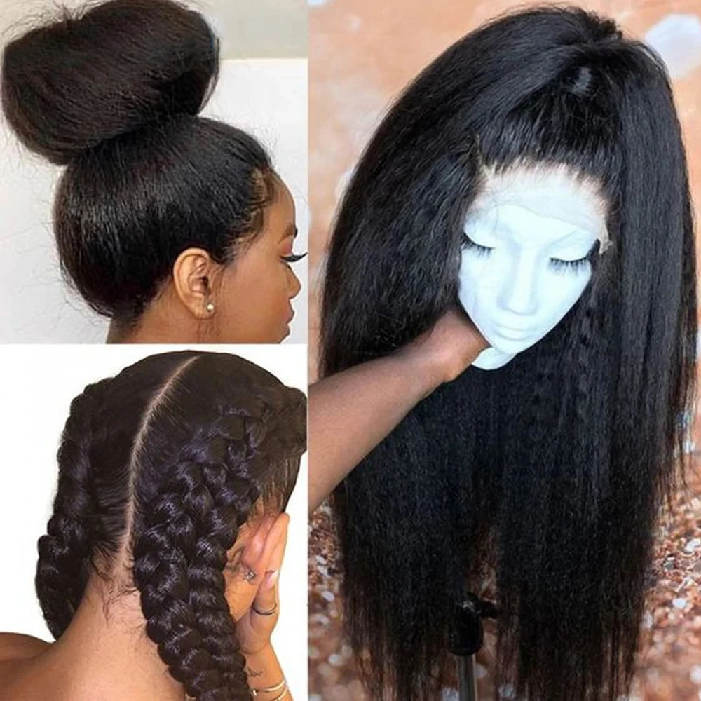 MXWIGS Black Soft Glueless Preplucked 28 inch Long 180% Density Yaki Kinky Straight Lace Front Wig For Women With Baby Hair
MXWIGS Black Soft Glueless Preplucked 28 inch Long 180% Density Yaki Kinky Straight Lace Front Wig For Women With Baby Hair