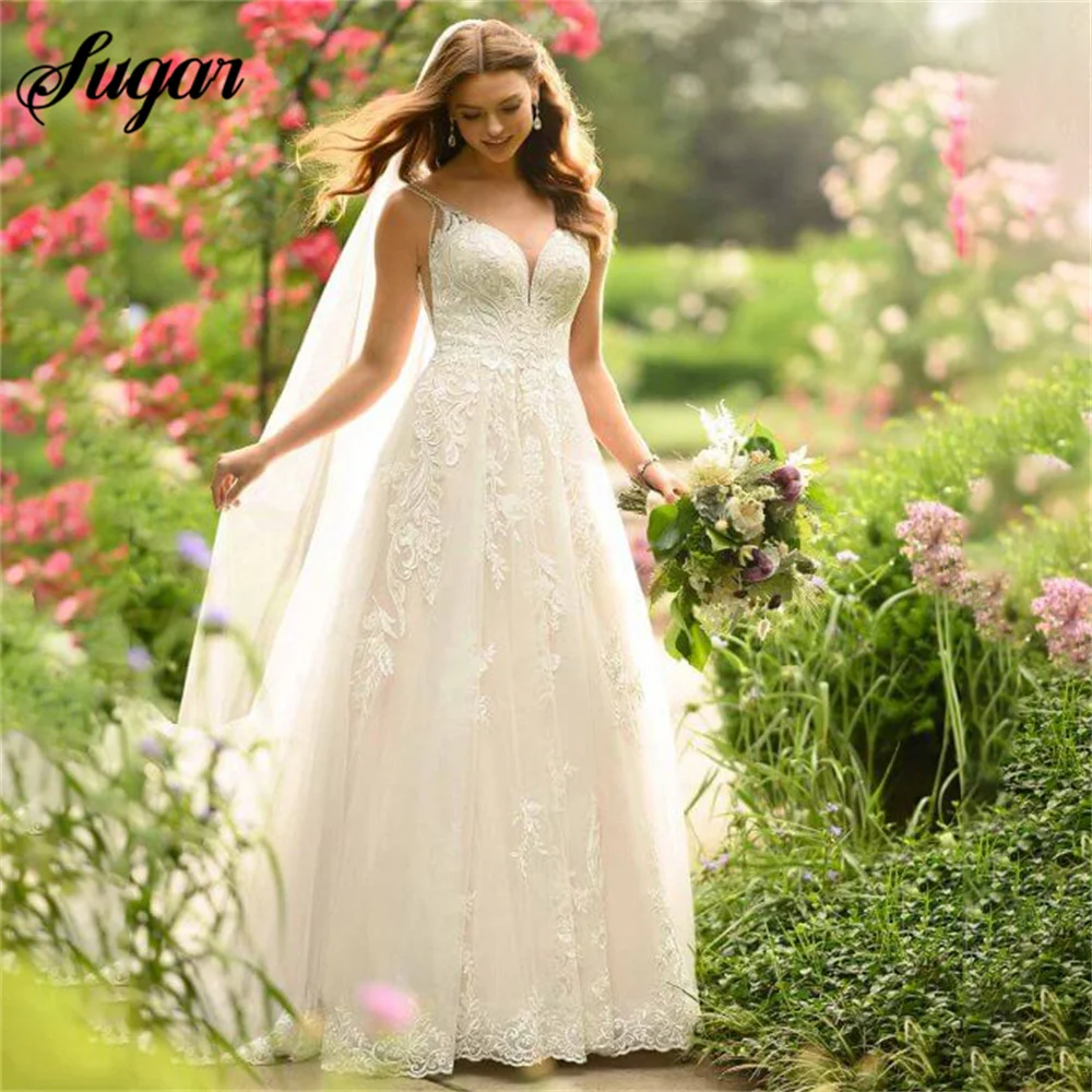 

Princess Lace A-Line Wedding Dress Vestidos De Novia Sweetheart Neck Backless Illusion Bridal Gown Robe De Mariée