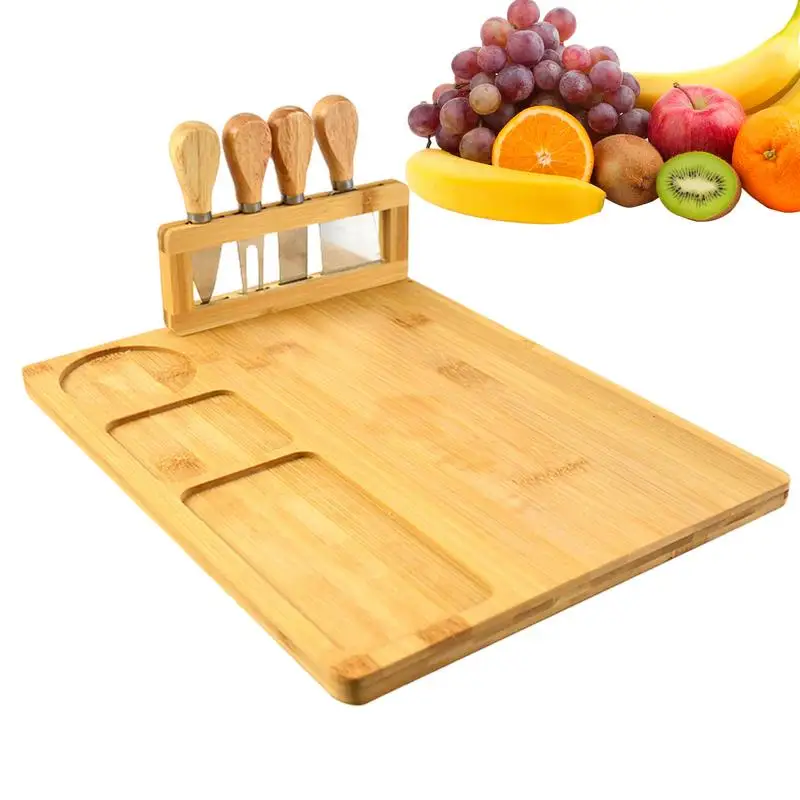 

Cheese Board Set Cheese Spreader Serving Tray with 4 Stainless Steel Cutters Cheese Knives Cutter Butter Spatula Holder Tools
