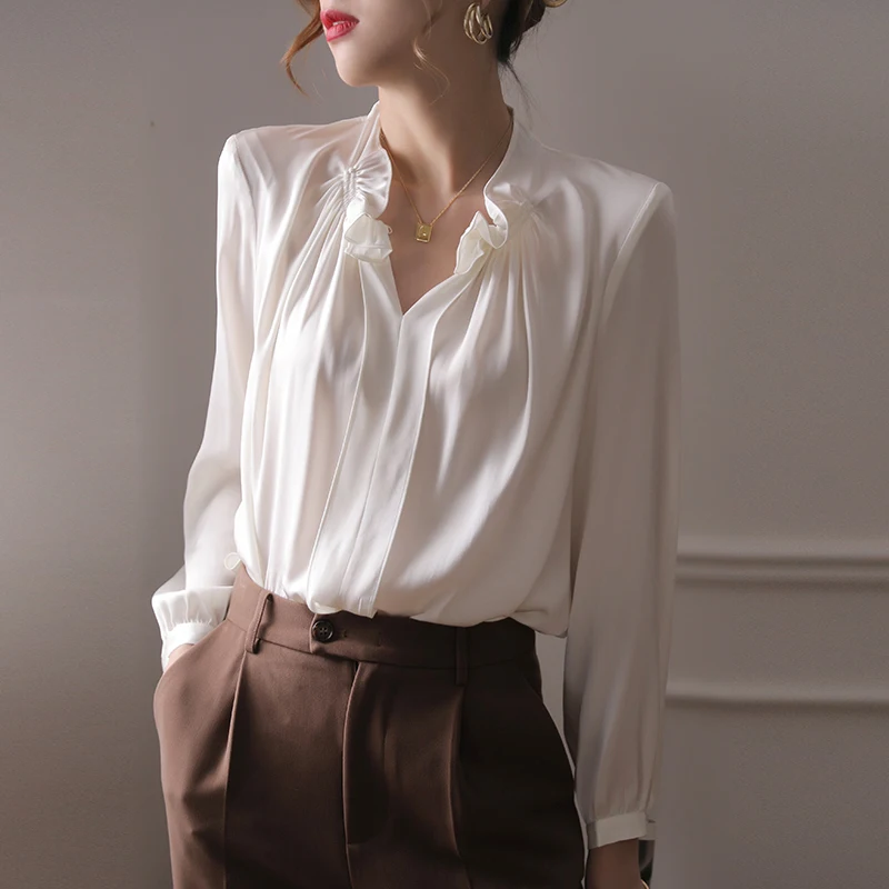 New Summer Shirt Women Blouse Long Sleeve Poplin Korean Fashion V-neck Solid Color
New Summer Shirt Women Blouse Long Sleeve Poplin Korean Fashion V-neck Solid Color