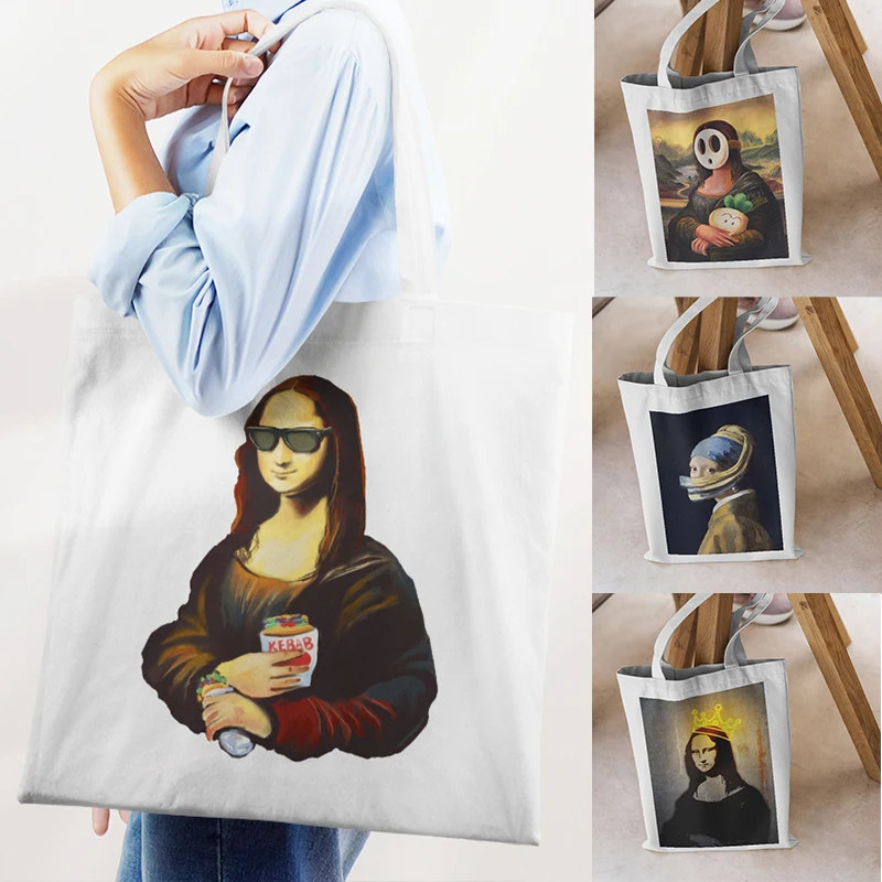 Women Canvas Shoulder Bag Funny Mona Lisa Retro Art Tote Bags Van Gogh Oil Paint Handbags Foldable Shopping Bag Custom Pattern
Women Canvas Shoulder Bag Funny Mona Lisa Retro Art Tote Bags Van Gogh Oil Paint Handbags Foldable Shopping Bag Custom Pattern