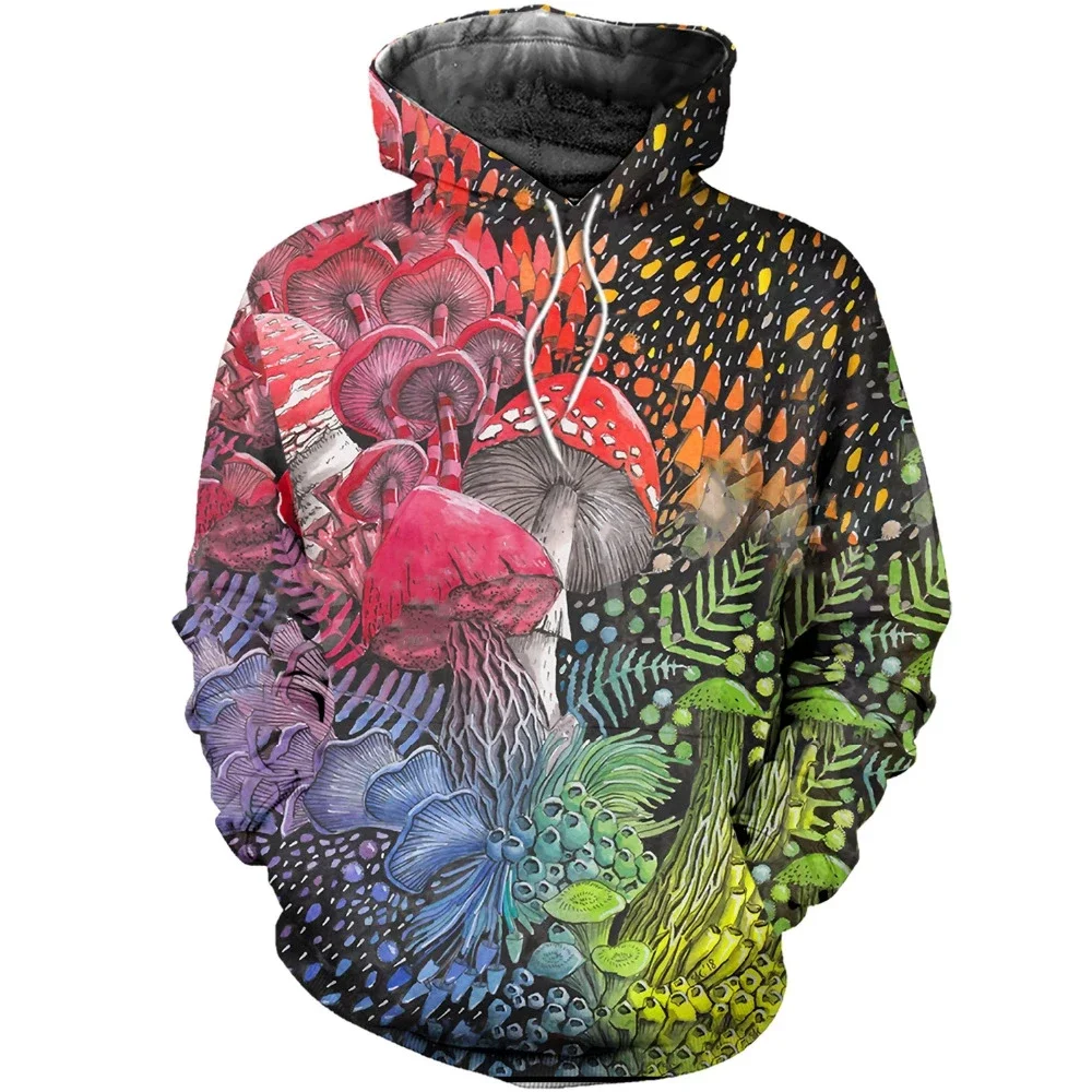 

2023 Spring Autumn Fun Mushroom Pattern Camo Hoodie 3D Printing Men's and Women's Essential Sweatshirts Harajuku Kids Sweat