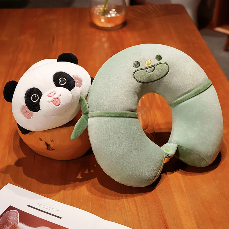 

High Quality Creative Cartoon Panda Bamboo Particle Transformed Neck Pillow Plush Toys Soft Office Sleep Pillows For Girls Gifts