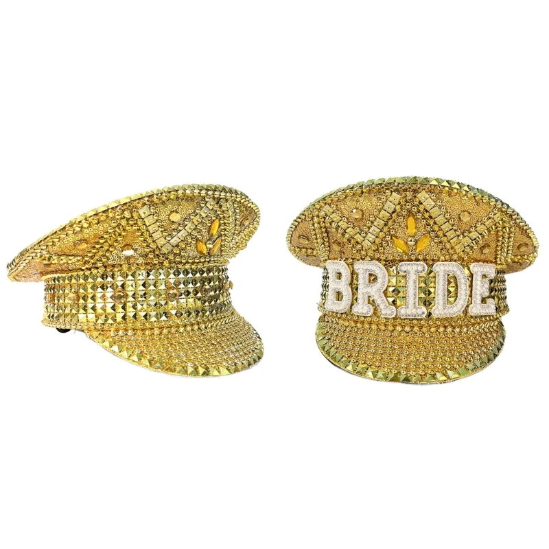

Bejeweled Captain Hat Golden Crystal Sailor Hat Surprise Gift for Girl Boys Beret Hat for Carnivals Music Festival