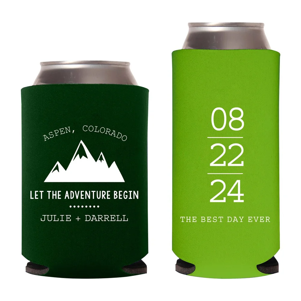 

Let the Adventure Begin Mountain Wedding Can Coolers, Mountain Destination Wedding Favor, Custom Party Favors Mountain Outdoor W