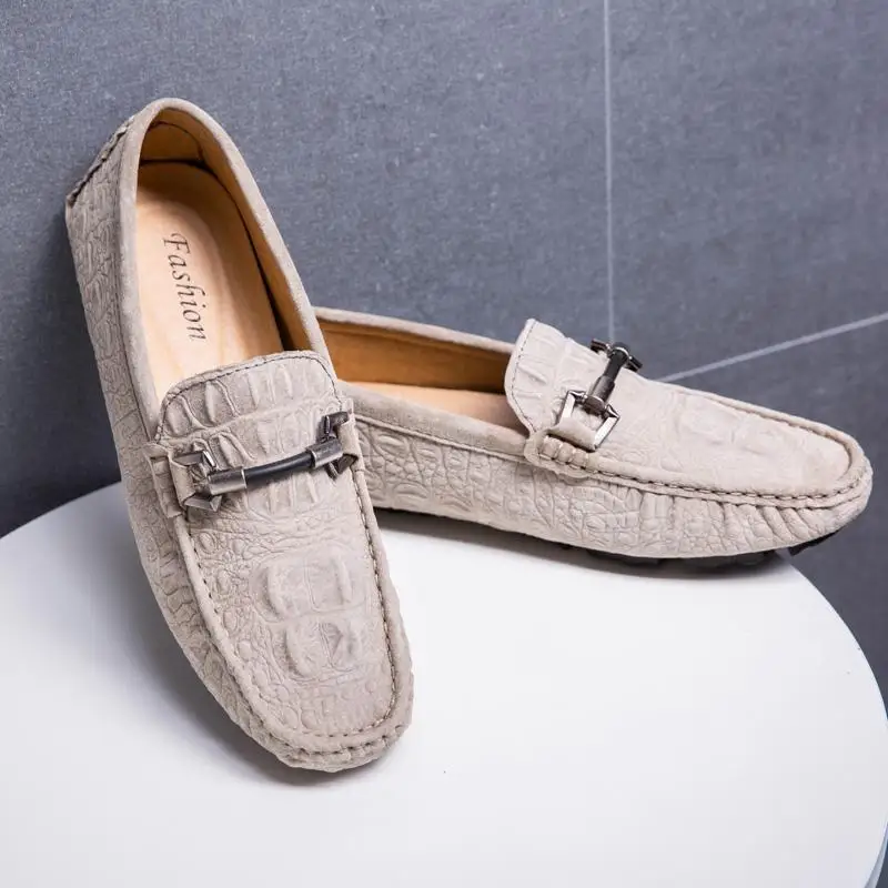 

Crocodile Pattern Slip-on Leather Shoes Men's Genuine Leather Made Korean British Trend Leisure Shoes Tods Summer Loafers Men's