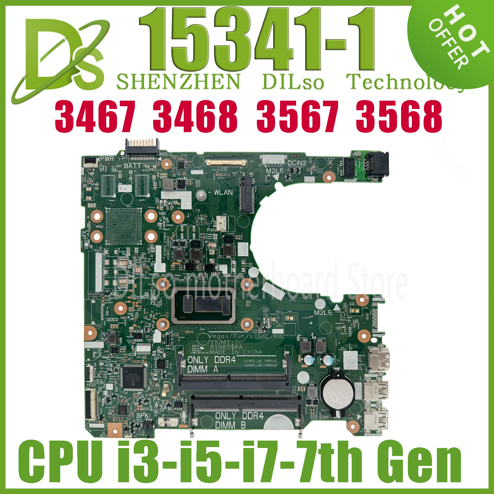 

KEFU 15341-1 Mainboard For Dell Inspiron 14 3467 3468 15 3567 3568 Laptop Motherboard i3-7020U i5-7200U i7-7500U 100% Tested