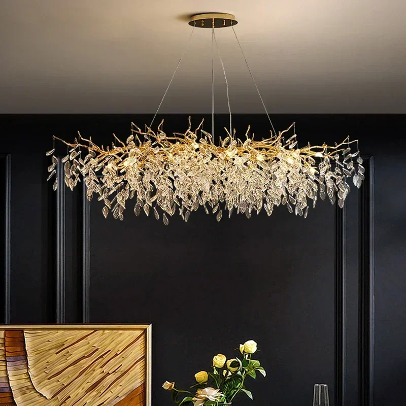 French luxury golden modern branch-shaped ceiling chandelier simple villa duplex American living room crystal LED chandelier
French luxury golden modern branch-shaped ceiling chandelier simple villa duplex American living room crystal LED chandelier