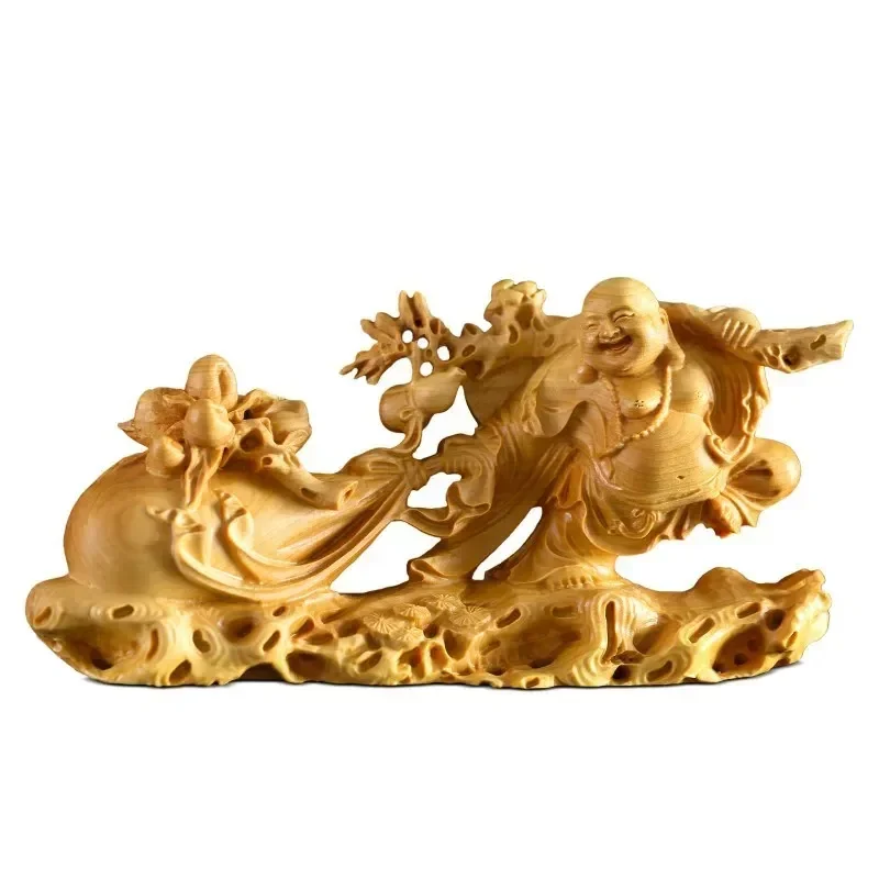 Тканевый мешок из массива дерева, смайлик Будды, статуя, украшение для дома, Бог богатства, смайлик Будды, сувенир