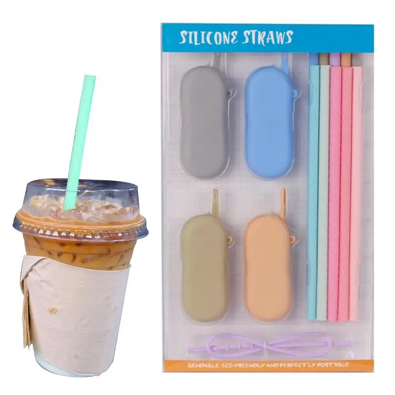 

Silicone Straws With Case Children's Foldable Drinking Straws Kit Colorful Drinking Straw Set For Cocktails Tea Juice Mixed