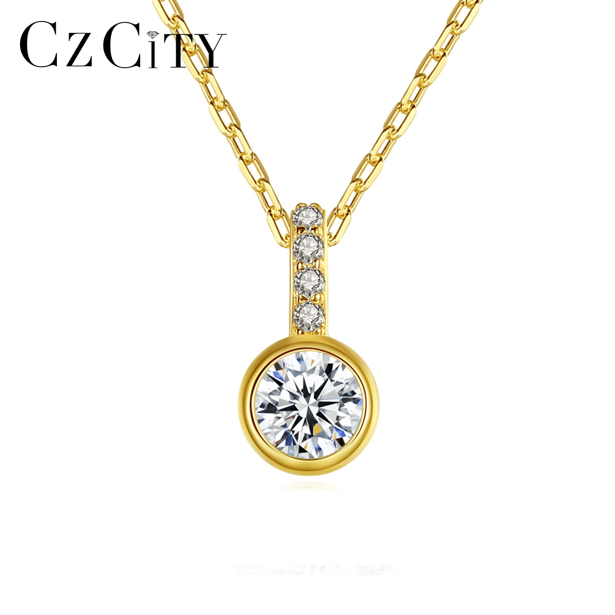 

CZCITY Simple CZ 925 Sterling Silver Pendant Necklaces For Women AAA Clear Cubic Zirconia Trendy Girls Wedding Fine Jewelry Gift