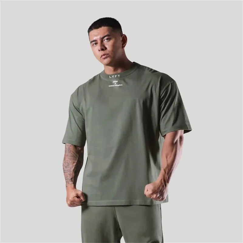 

JAPAN&UK Cotton Gym Shirt Sport Fitness Loose large size M-XXXL T Shirt Men Short Sleeve Running Shirt Men Workout Training Tees