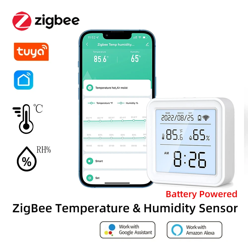 Tuya ZigBee Temperature Humidity Sensor Smart Thermometer Hygrometer with Digital LCD Display Indoor Work Alexa Google Home
Tuya ZigBee Temperature Humidity Sensor Smart Thermometer Hygrometer with Digital LCD Display Indoor Work Alexa Google Home