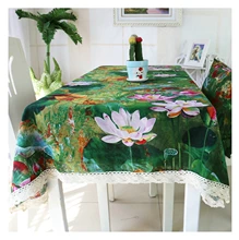 

Linen Tablecloths, Waterproof Table Covers Lotus Flowers Green Dining Table Coffee Table Deco