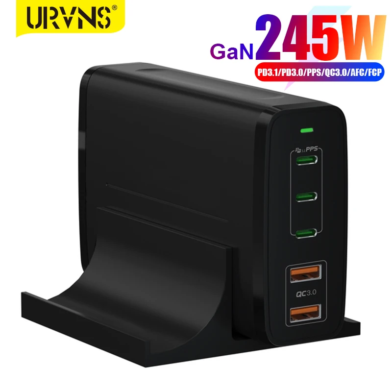 

URVNS 245W USB C Charger 5 Ports GaN PD Fast Charging Station 140W PD3.1/PPS/QC4+/QC3.0 Power Adapter for MacBook iPhone Galaxy