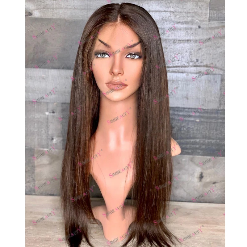 

Silky Straight 100% Remy Human Hair Dark Brown Glueless 200Density Long 13x6 Lace Front Wigs for Black Women Pre Plucked 360 Wig