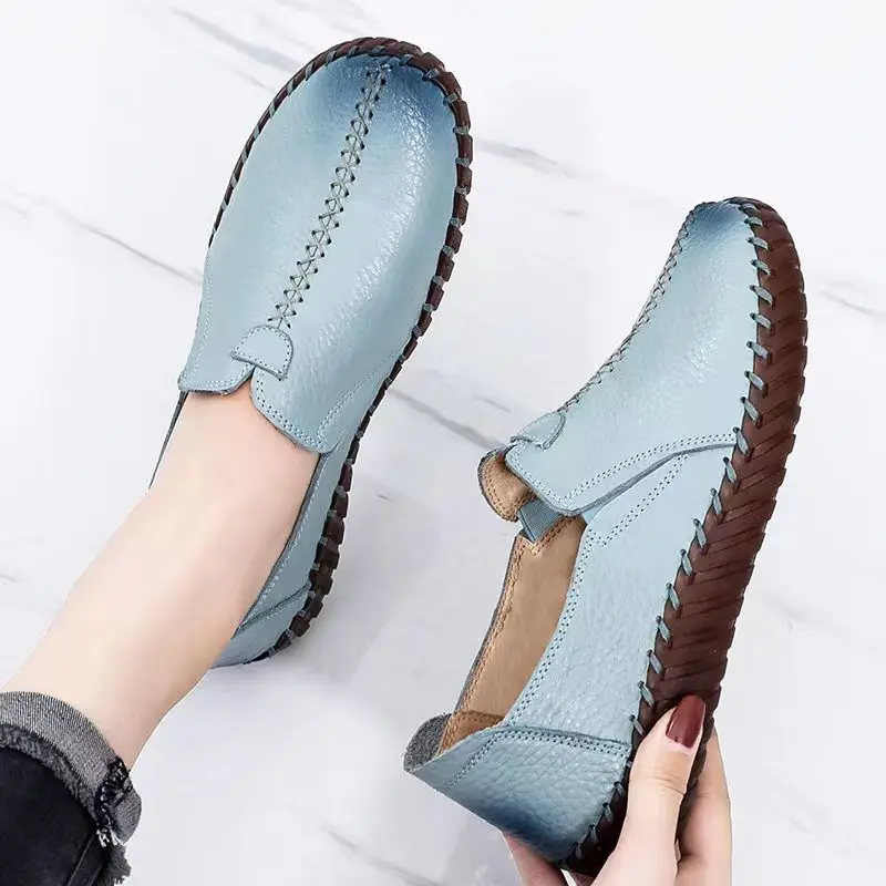 

2024 Summer New Women MoccasinsGenuine Leather Ballet Flats Breathable Loafers Woman Mom Soft Casual Flat Driving Shoes