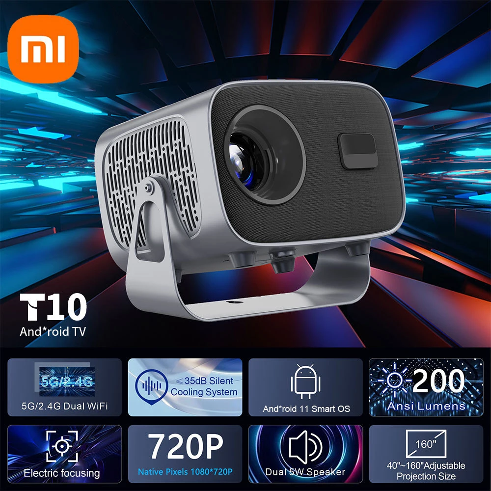 

XIAOMI Android 11 4K Projector WiFi6 A10 Allwinner h713 200ANSI BT5.0 1280*720P Dual wifi Home Theater Outdoor portable