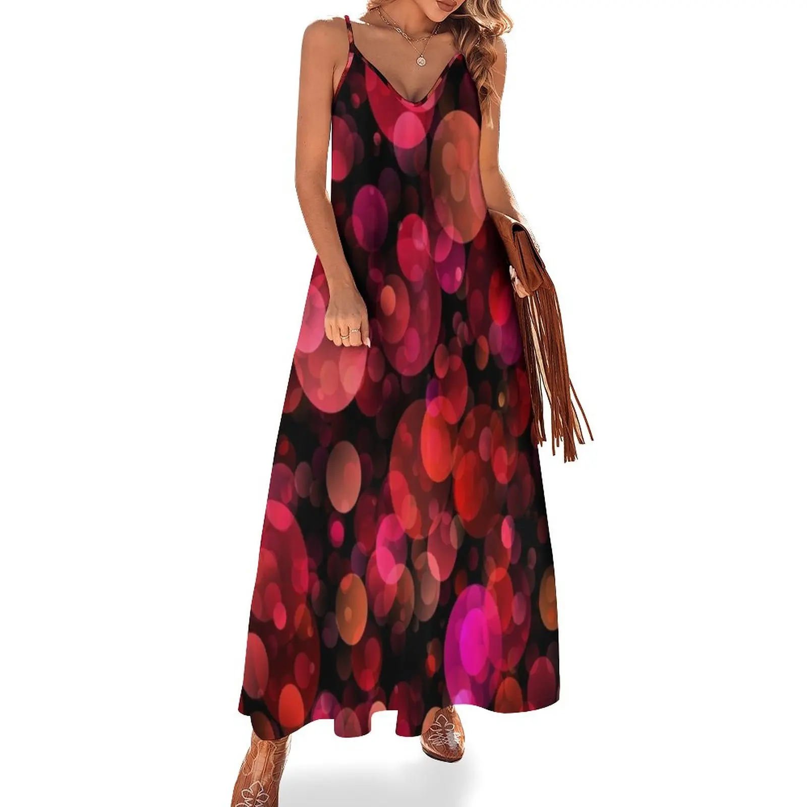 

70s Disco Retro Inspired |Abstract Red Sequin PRINT Texture Sleeveless Dress Dress women evening dress Party dresses for women