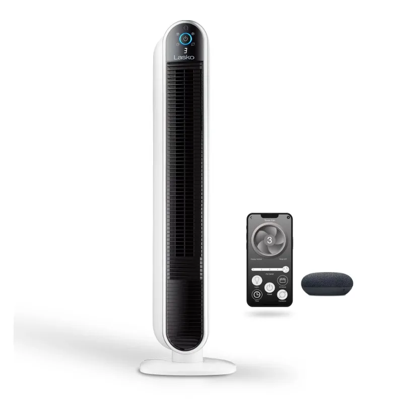 

Lasko Smart Tower Fan Powered by Aria, Wi-Fi Connected, Alexa, Google, 5 Speeds, 40”, White T40735, New