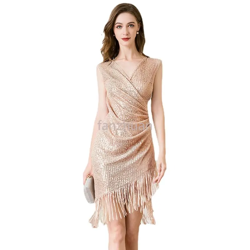 

Woman New Embellished Sequins Braidal Flapper Dress 1920s Gatsby Inspired Dress Short Wedding Guest Dress Evening Party Dress