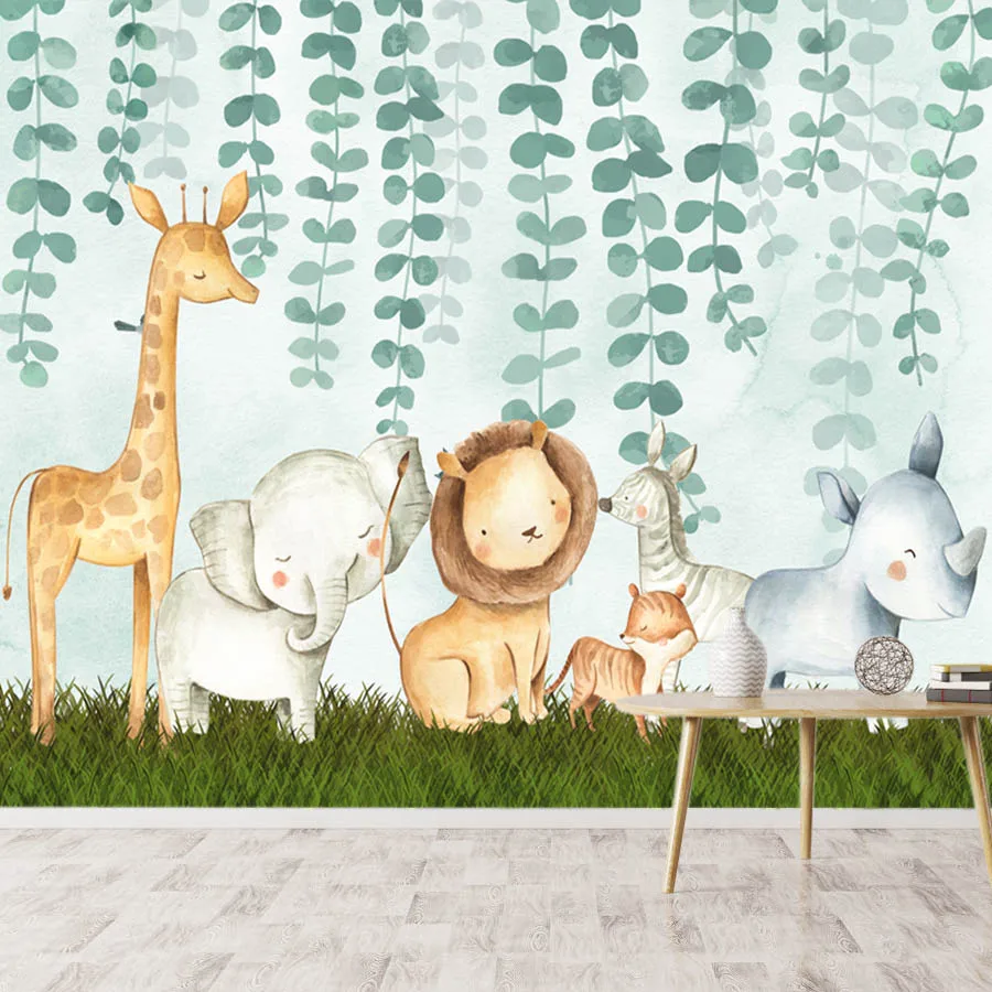 

Removable Peel and Stick Wallpaper Accept for Living Room Kids Nursery Cartoon Jungle Animal Sofa Contact Wall Papers Home Decor