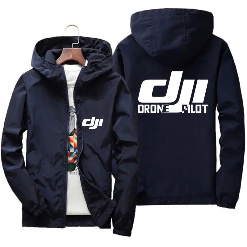 

2023 Men's Bomber Hooded DJI Drone Pilot Casual Thin Windbreaker Jackets Coat Male Outwear Sports Windproof Clothing Large Size