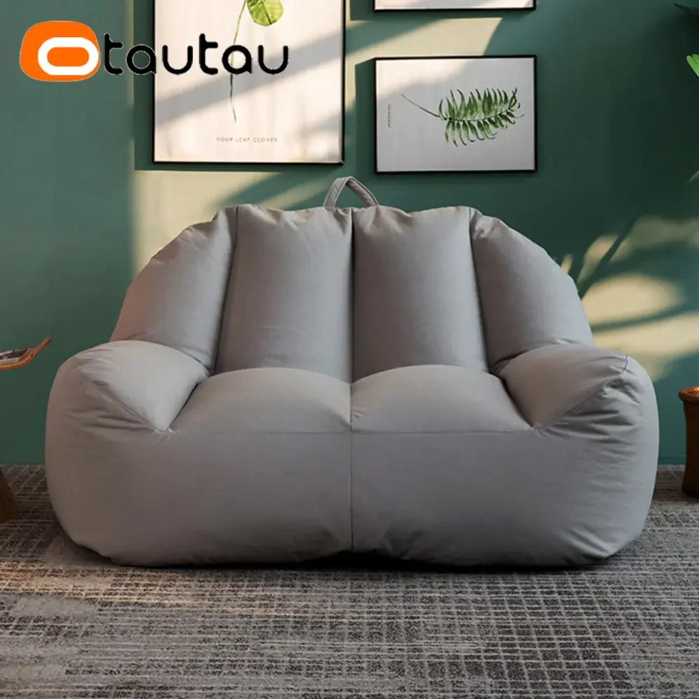 

OTAUTAU 2-seat Faux Leather Sofa Bean Bag Cover No Filler Chaise Lounge Pouf Bed Beanbag Puff Couch Frameless Furniture SF074