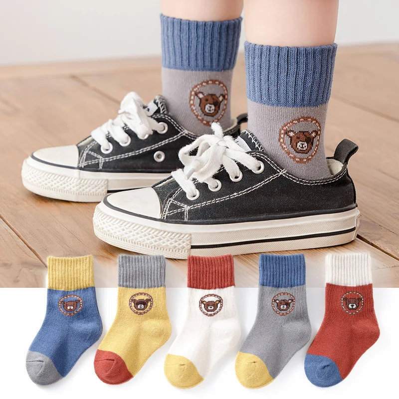 

5 Pairs/lot Children's Cotton Socks Boys And Girls Mid Socks Baby Cartoon Multi Color Autumn Winter Spring Floor Sock 1-12y