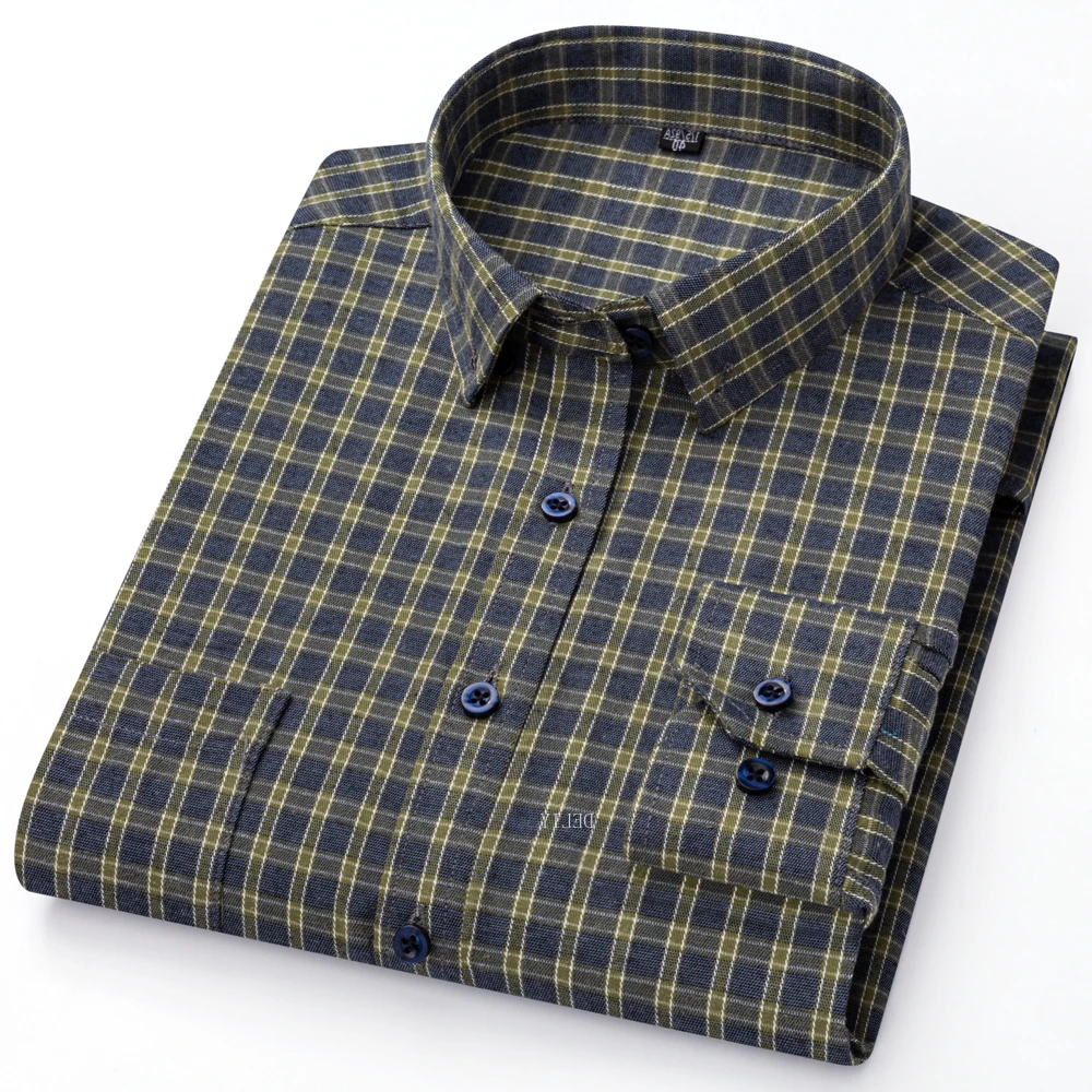

Men's Standard Fit Long Sleeve Brushed Shirt 100% Cotton Flannel with Pocket Casual Plaid Striped Shirts Plus Size