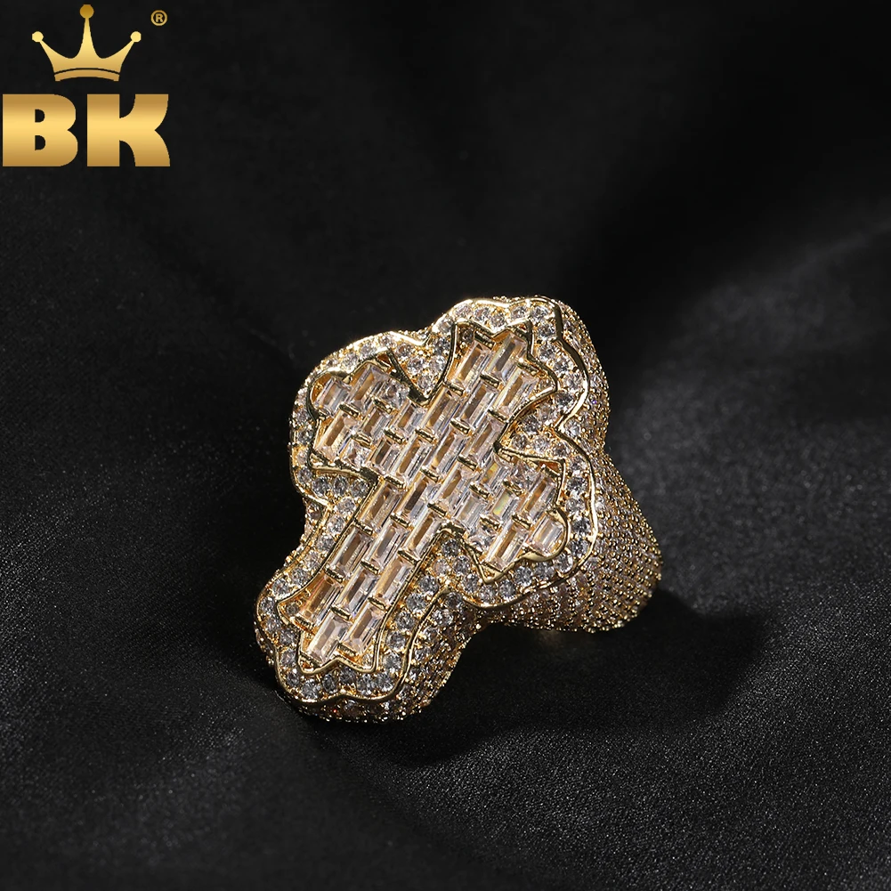 

TBTK Baguettecz Cross Finger Ring Full Micro Paved Iced Out Bling Cubic Zirconia HipHop Ring Delicate Punk Jewelry