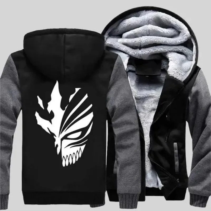 

BLEACH Printed Thicken Coats Warm Jackets Fleece Hoodies Zipper Coat Skull Mask Print Jacket: Stay Warm and Stylish All Winter