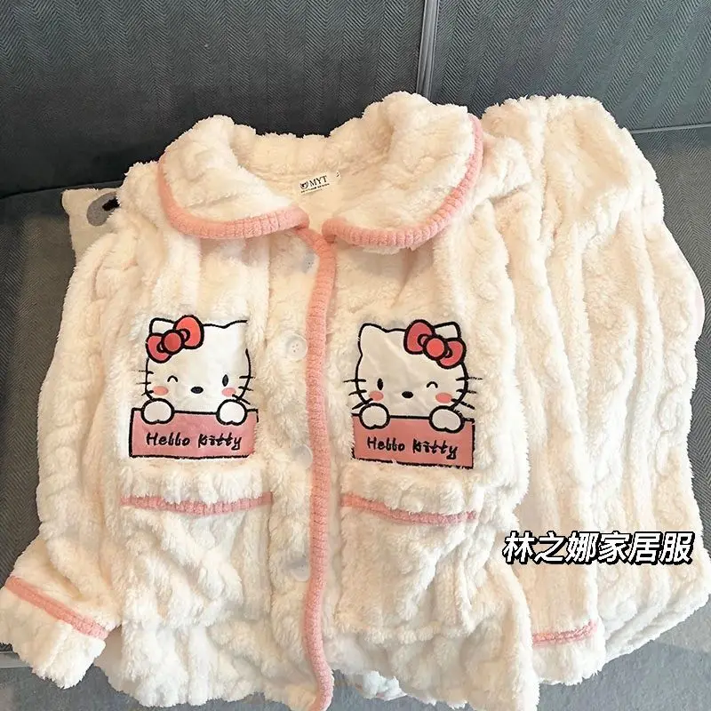 Hello Kitty Embroidered Pajama Set Sanrio Anime Cartoon Winter Coral Plush Thickened Warm Girls' Home Clothing Birthday Gift
Hello Kitty Embroidered Pajama Set Sanrio Anime Cartoon Winter Coral Plush Thickened Warm Girls' Home Clothing Birthday Gift