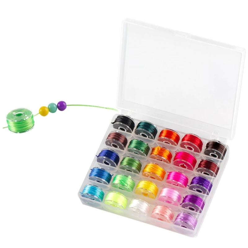 

Pack of 25 Assorted Colors Elastic Thread Handy Sewing Machine Bobbins with Storage Box for DIY Jewelry Making and Crafts