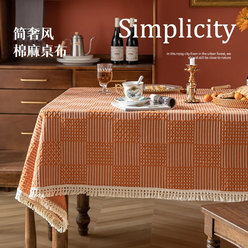 Plaid Nordic Style Cotton Linen Tablecloth, High Weight Three-dimensional Jacquard Tablecloth Fashion Table Wedding Decoration 
Plaid Nordic Style Cotton Linen Tablecloth, High Weight Three-dimensional Jacquard Tablecloth Fashion Table Wedding Decoration