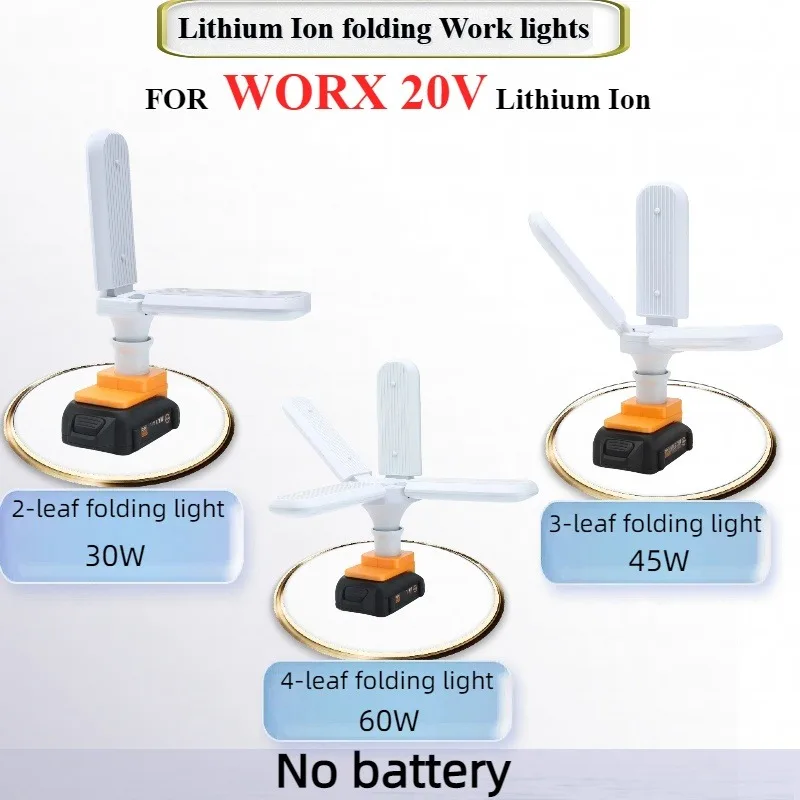 

E27 Lamp Base Folding Light, for WORX 20V Lithium Battery LED Light Camping Work Light 30W 45W 60W (without Battery)