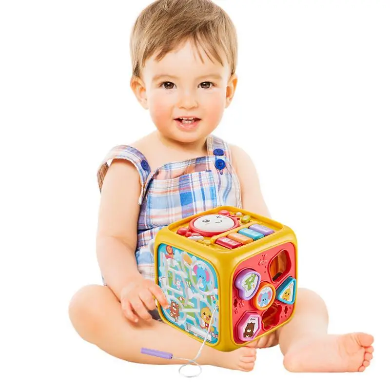 

Детский развивающий куб, игрушка-сортировщик с барабаном и ключами пианино, куб для музыкальной активности, обучающий куб для распознавания формы
