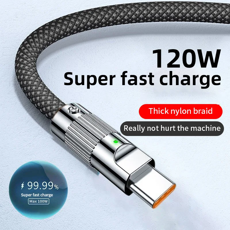 

120W Super Fast Charging USB Type C Cable For Samsung Xiaomi Huawei POCO Realme 6A Fast Charging Phone Charger Wire Data Cord