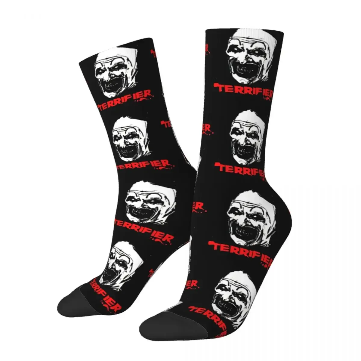 

Funny Crazy Sock for Men Terrifier Hip Hop Harajuku Horror Movies Seamless Pattern Printed Boys Crew Sock Novelty Gift