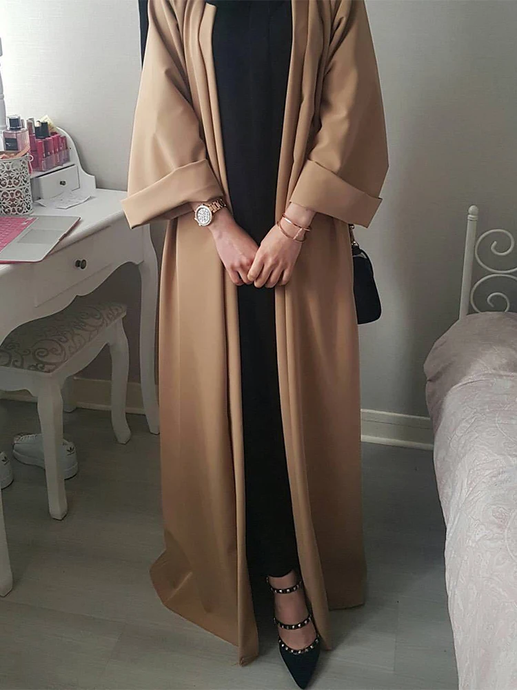 

Saudi Women Abayas Dress Ramadan Muslim Belted Clothing Jalabiyat Solid Modest Casual Open Kimono Moroccan African Kaftan