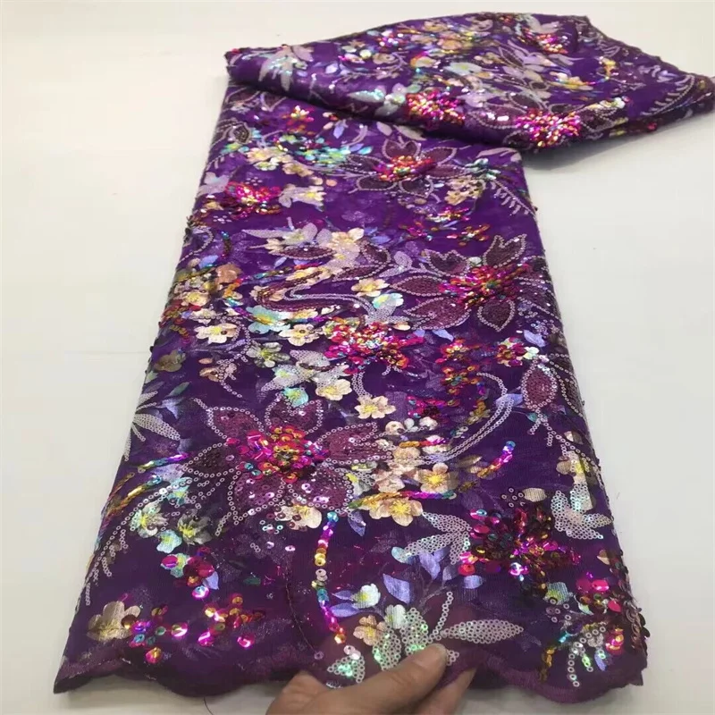 

Фиолетовая нигерийская Роскошная Тюлевая кружевная ткань с 3D аппликацией, 2024 африканская кружевная ткань ручной работы с блестками, сетчатая кружевная ткань для женских свадебных платьев