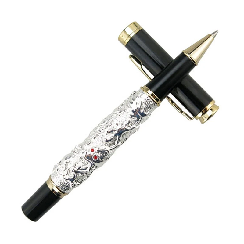 

Jinhao Ancient Silver Auspicious Dragon Carving Embossing Roller Ball Pen Refillable Professional Office Stationery Writing